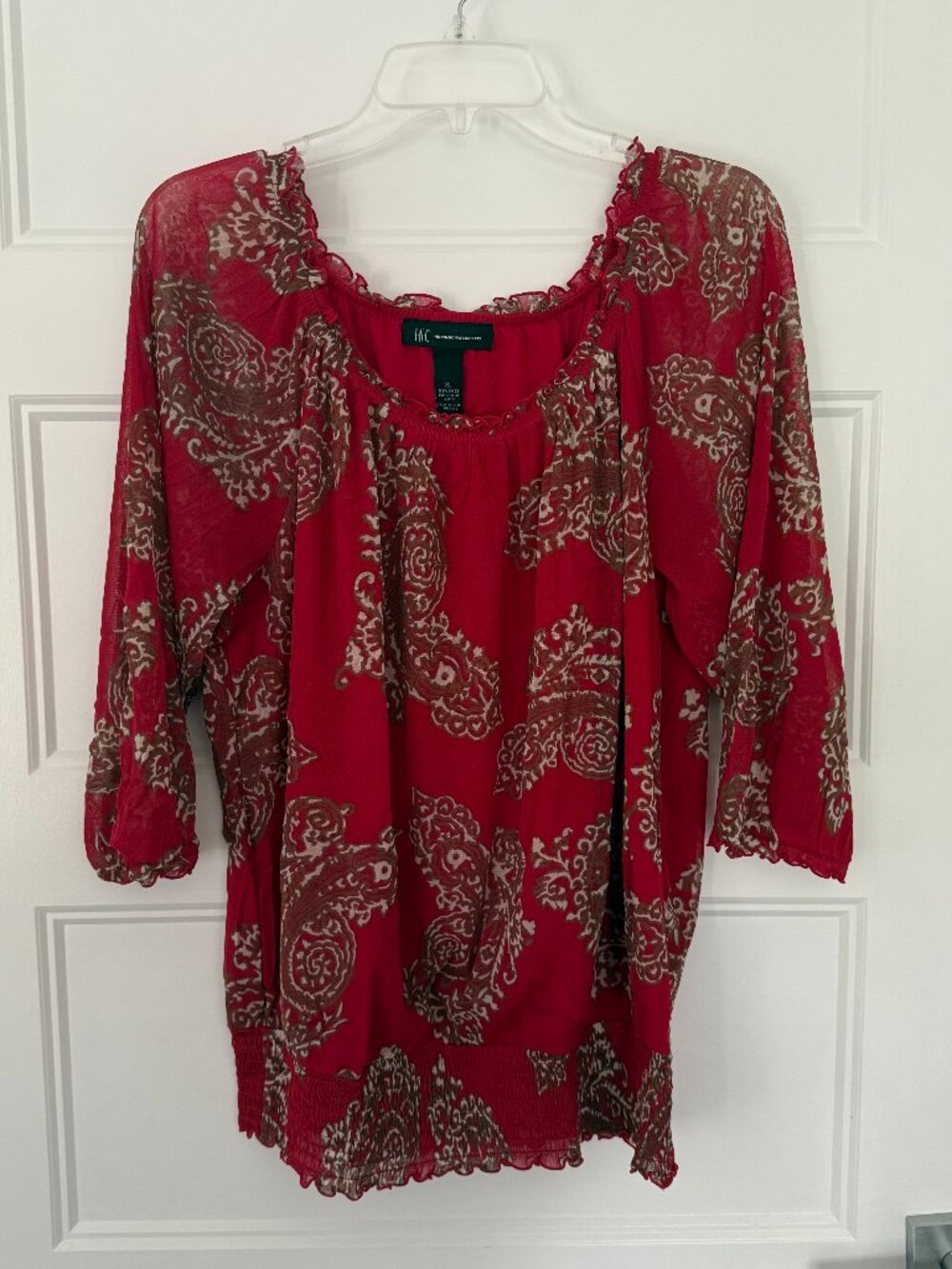 INC - Red & Beige Peasant Blouse - XL